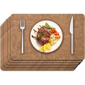 Faux Leather Placemats Set of 6 - Waterproof - Wipe Clean - Heat